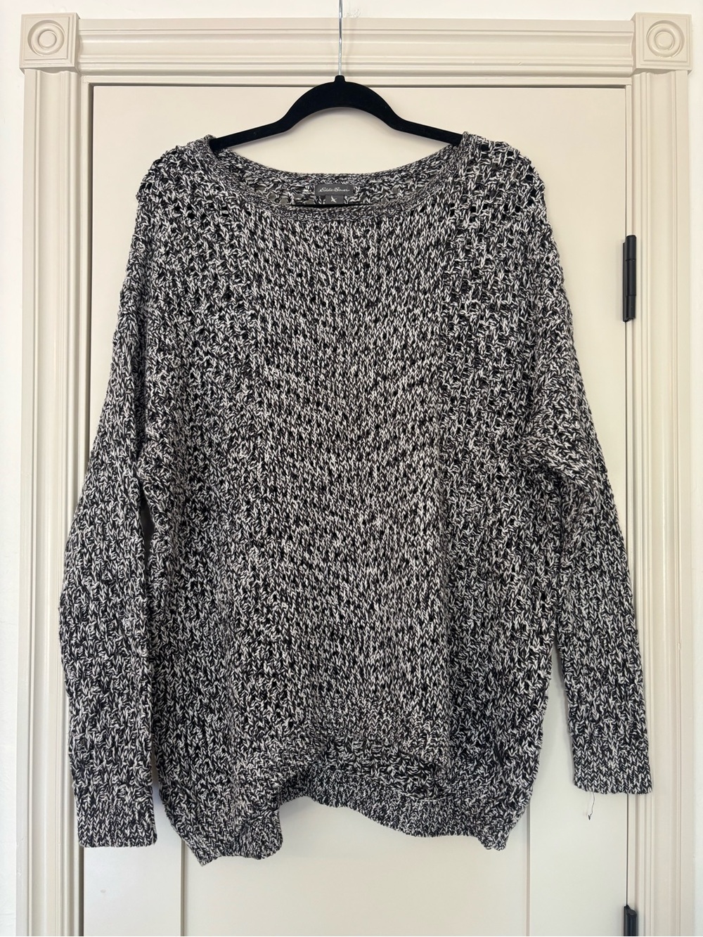 Eddie Bauer Slouchy Oversized Chunky Knit Marbled Black/White Sweater Size XL